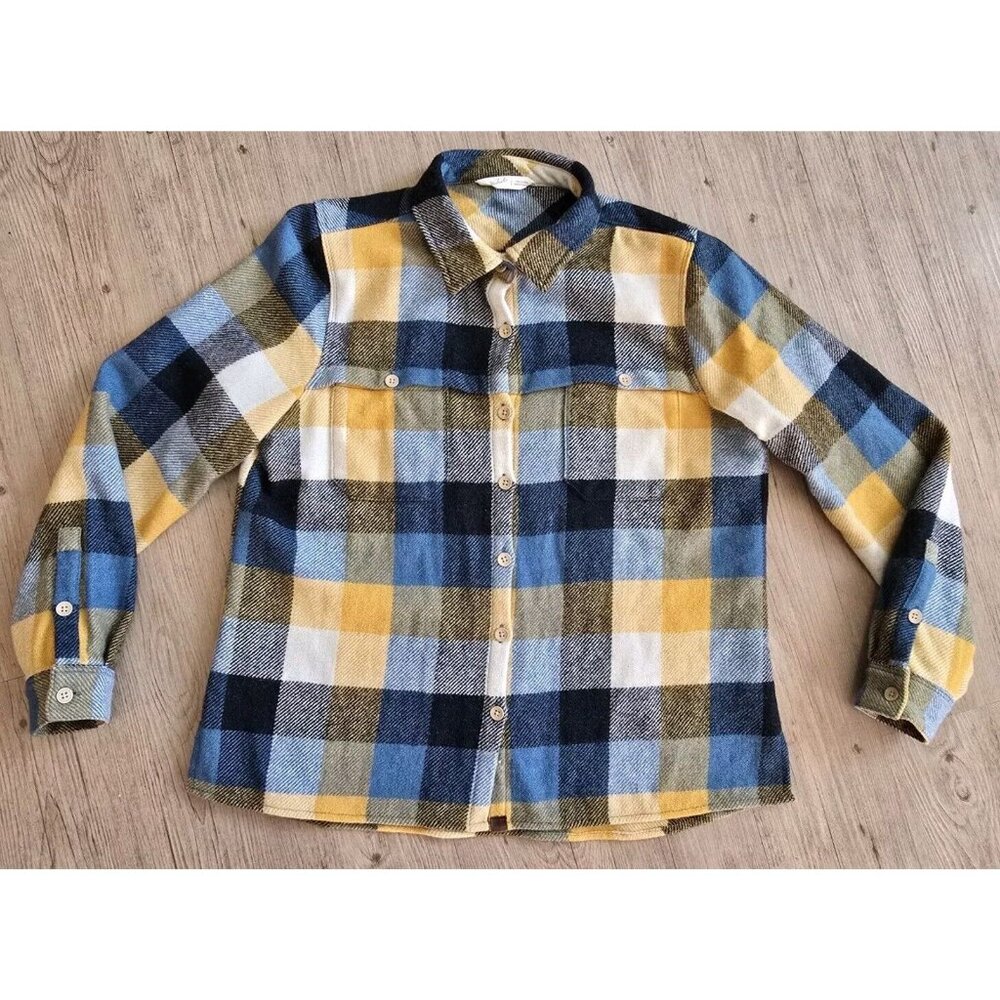 WOOLRICH Plaid Women's Wool Buffalo Stag Shirt, Shacket French Blue Size L